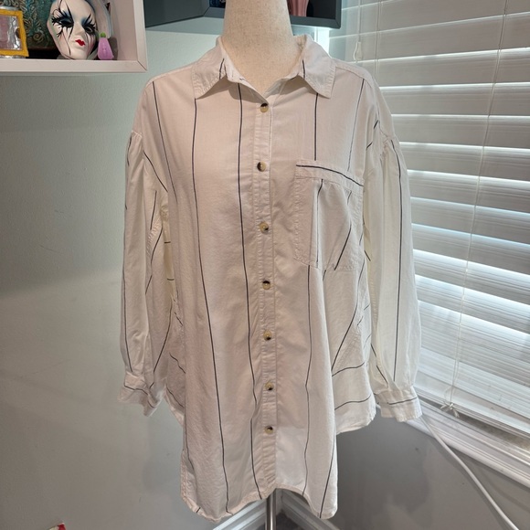 We‎ The Free Happy Hour Striped Oversize Poplin Button-Up Shirt - Picture 4 of 9